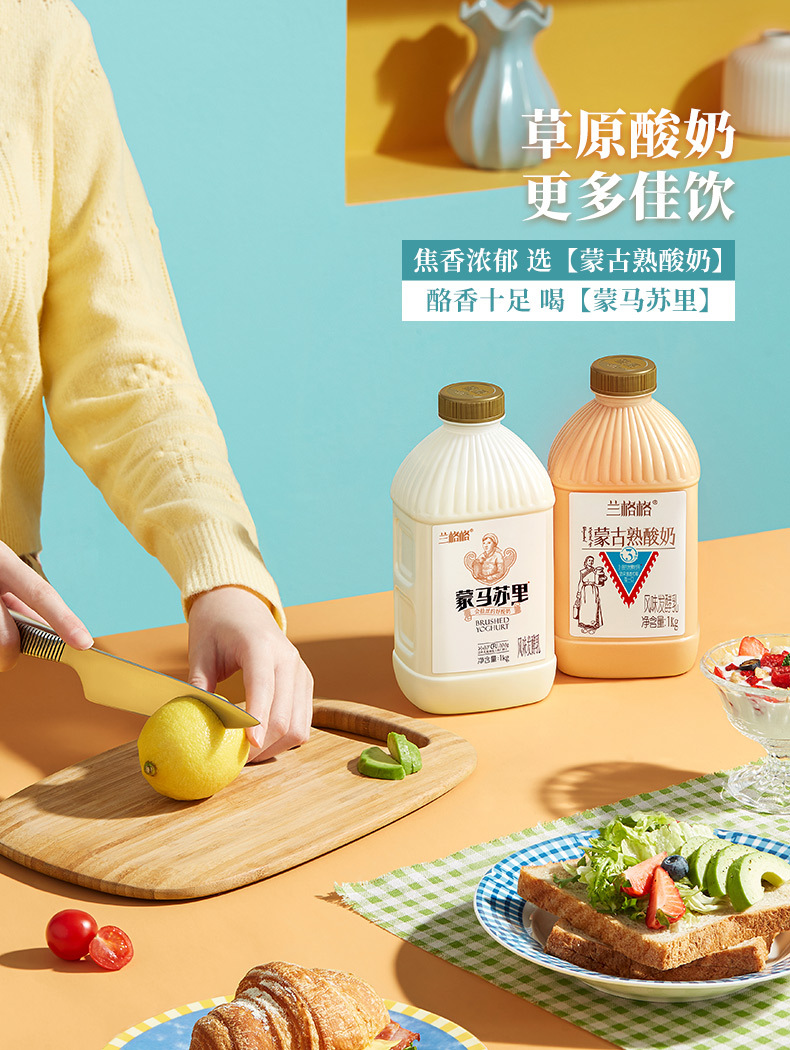 兰格格炭烧风味熟酸奶低温1kgx2桶雪原蒙古发酵活菌酸牛奶批发