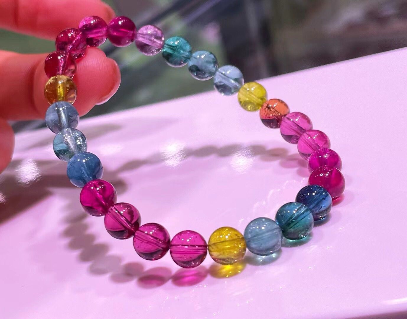 天然碧玺艳丽色彩冰淇淋手链马克龙手串色标单圈多圈仙女色女