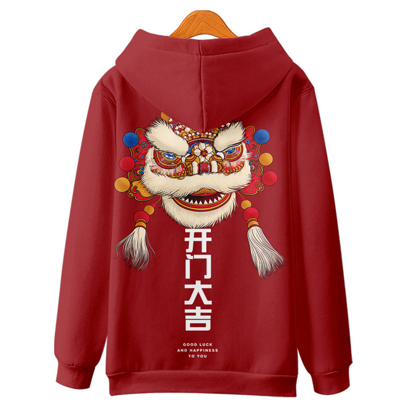 原创醒狮红开门红开门大吉卫衣新年连帽外套年会表演团体服潮