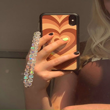 欧美跨境玻璃水晶方形珠手机链 手机壳配件女手机透明珠子挂件