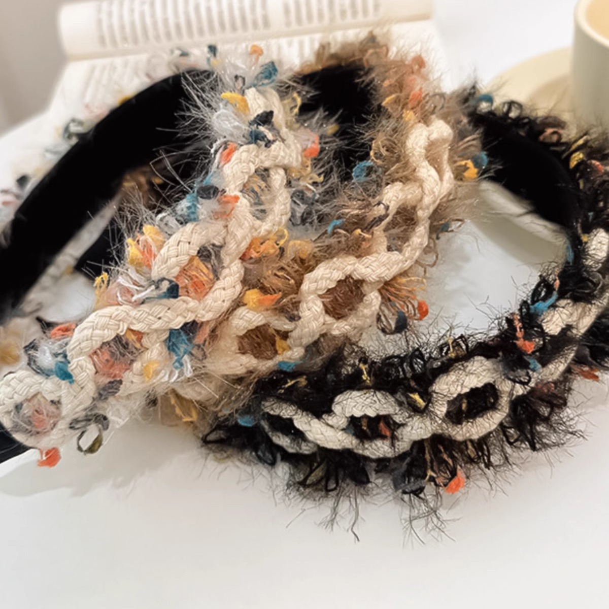 彩色毛线手工编织发箍甜美可爱百搭外出压发发捆宽边高颅顶头箍女