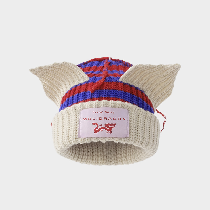 Korean Niche Design Contrast Color Cute Cat Ears Autumn and Winter Woolen Hat Thickened Warm Knitted Hat Children Beanie Hat