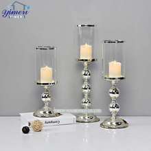 现代简约银色铁艺金属婚庆餐桌摆件透明防风玻璃罩欧式烛台