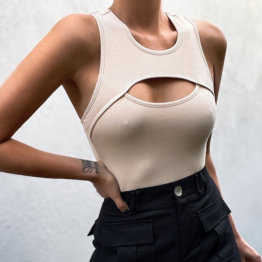 娜扎达欧美女装2021夏新款无袖紧身性感镂空u领连体衣裤女nl5601