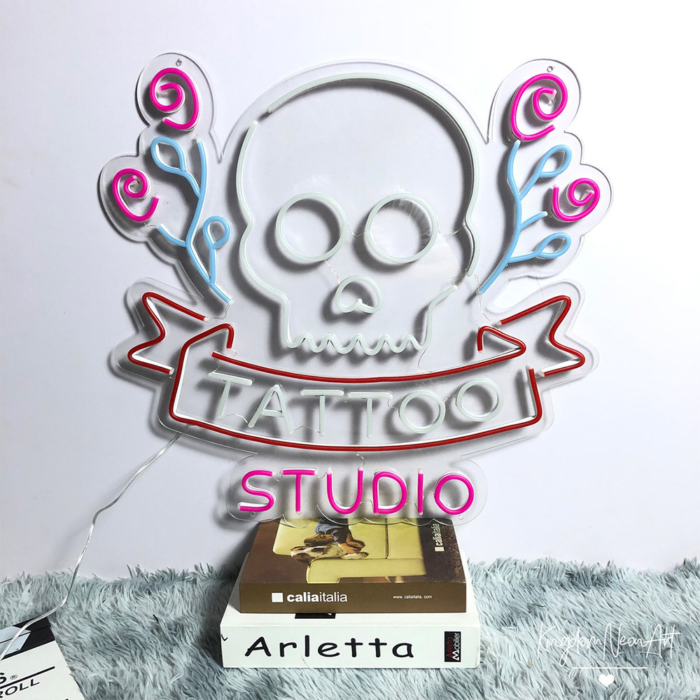 Neon Sign Tattoo Studio Skull Halloween Atmosphere Decorative Light Party Modeling Light Cross-Border