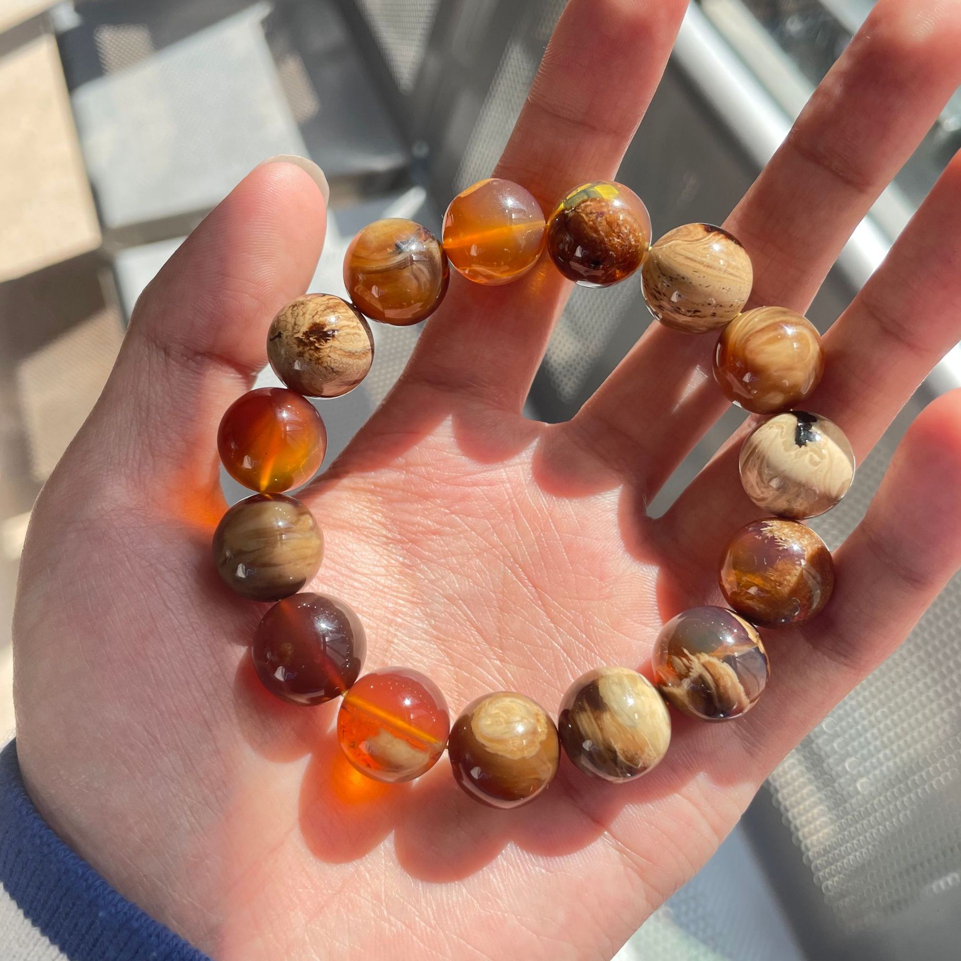 天然根珀特色溶洞缅甸琥珀深棕色稀有饰品手链女工艺