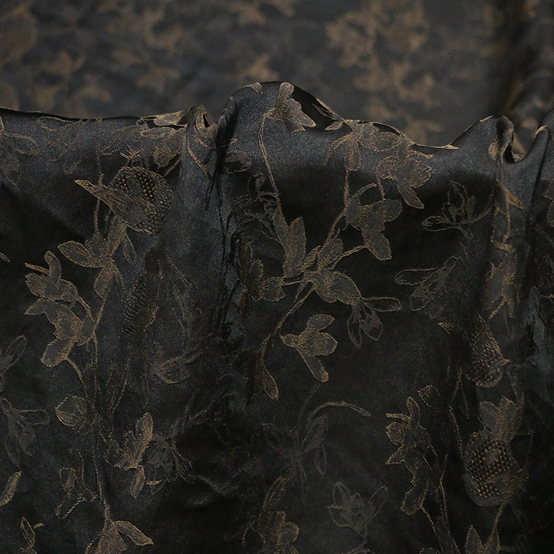 蝶若飞舞 真丝提花香云纱布料 镂空怀旧做旧感旗袍连衣裙面料宽幅