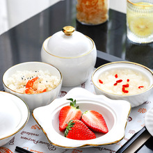 商用家用不规则凉菜盘白色金边陶瓷餐碗酒店餐具饭店专用异形碗