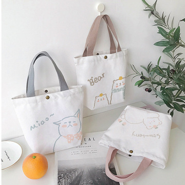 日系ins帆布袋可批发学生购物收纳袋可爱图案卡通包 手提帆布包女