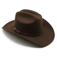 外贸新款西部牛仔帽骑马帽马术帽棕色皮带软呢礼帽男女毡帽