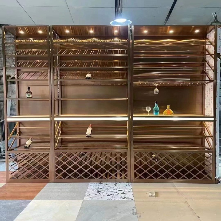 恒温不锈钢红酒架子轻奢客厅金属落地酒柜酒庄餐厅葡萄酒展示柜
