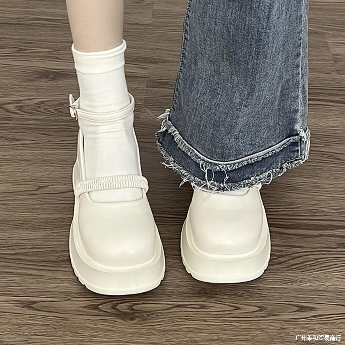 白色粗跟单鞋厚底小皮鞋女夏2024新款法式复古松糕配裙子玛丽珍鞋