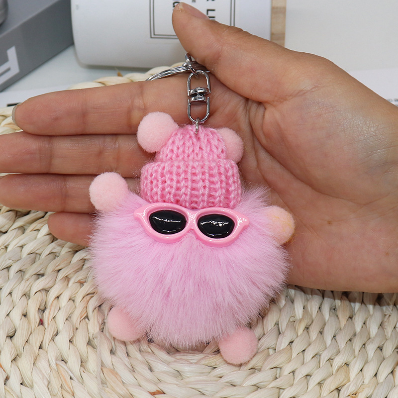 Imitation Plush Briquette Pendant Car Key Bag Cartoon Plush Doll Pendant Key Ring Cute Solid Color Accessories