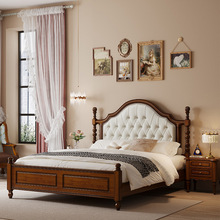 美式乡村复古实木床1.8m主卧软包双人床家用轻奢简约1.5m储物婚床