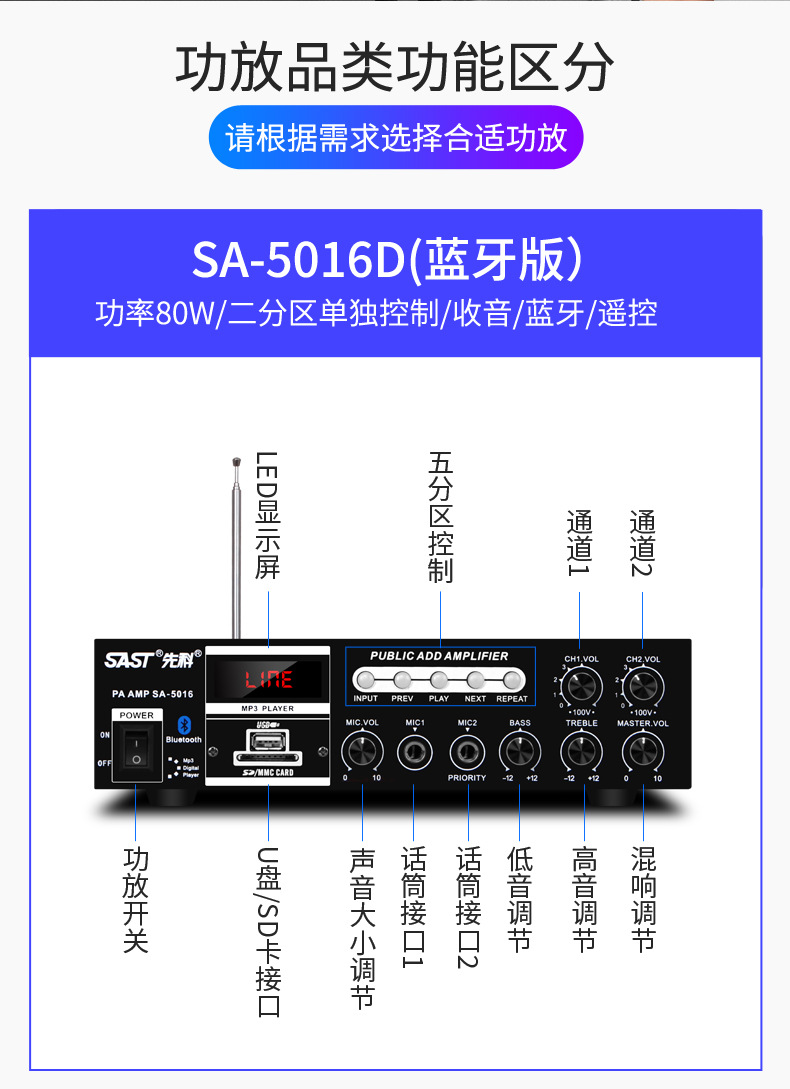 先科壁挂音响音箱店铺专用功放套装环绕背景音乐挂壁喇叭餐厅超市