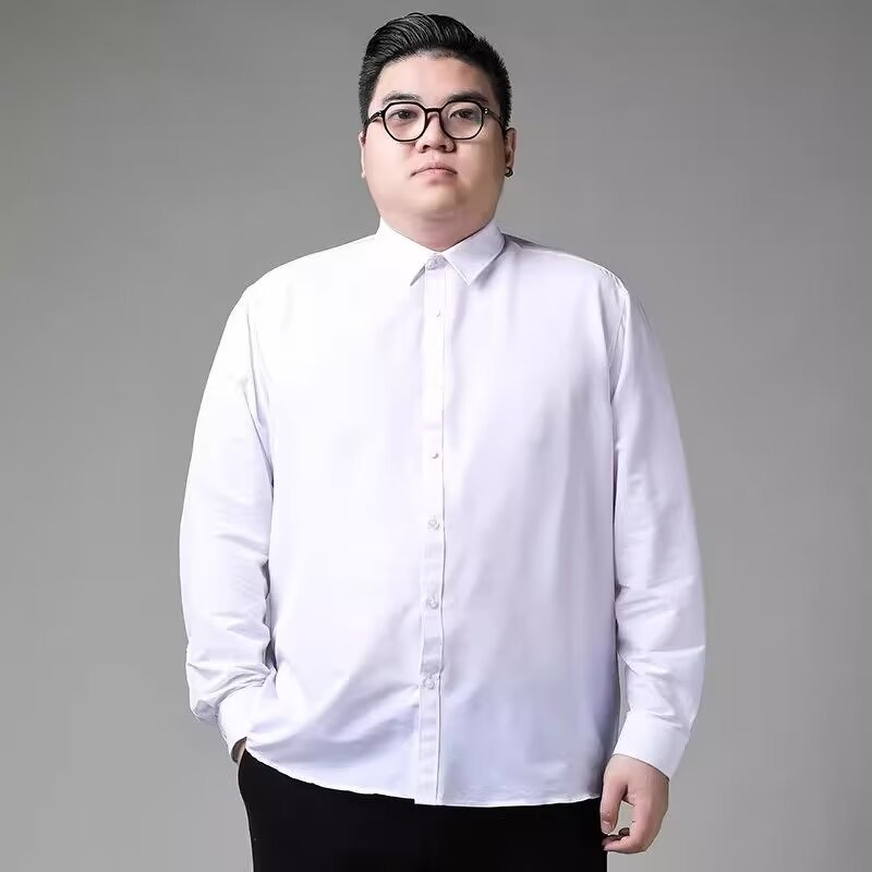 2024新款秋季加肥加大码衬衫男胖子纯色商务休闲衬衣中年宽松男装