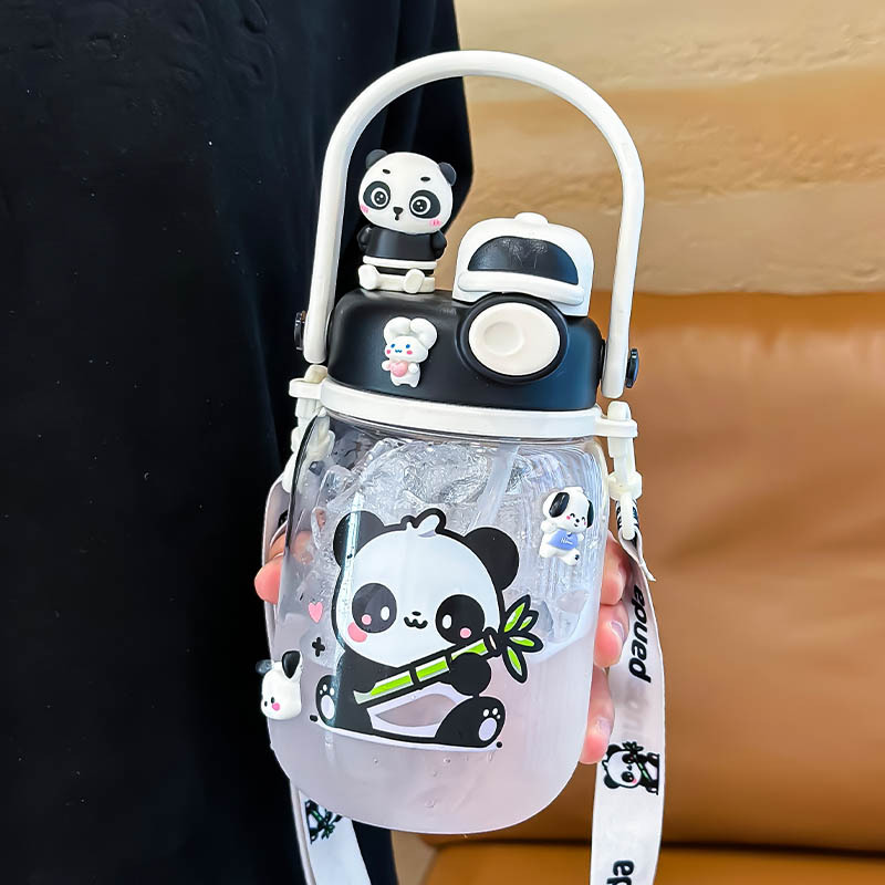 Summer Children's Cups Good-looking Double Drinking Mouth Large Capacity Kettle Crossbody Strap Primary School Student Cup for School