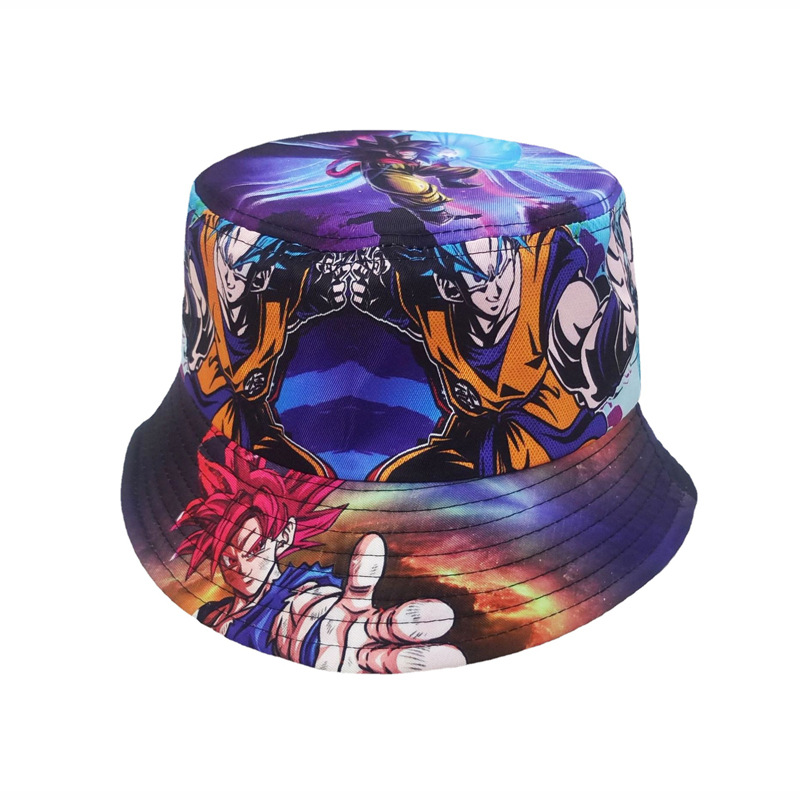 Cross-Border Cartoon Animation Dragon Ball Printing Bucket Hat Japanese Wukong Bucket Hat Men's and Women's Outdoor Sun Protection Sun Hat