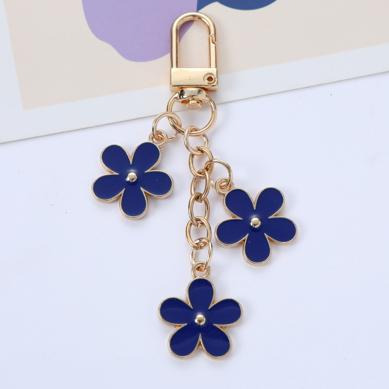 New Ins Colorful Flower Keychain Pendant Creative Diy Alloy Double-Sided Small Flower Earphone Sleeves Bag Decoration