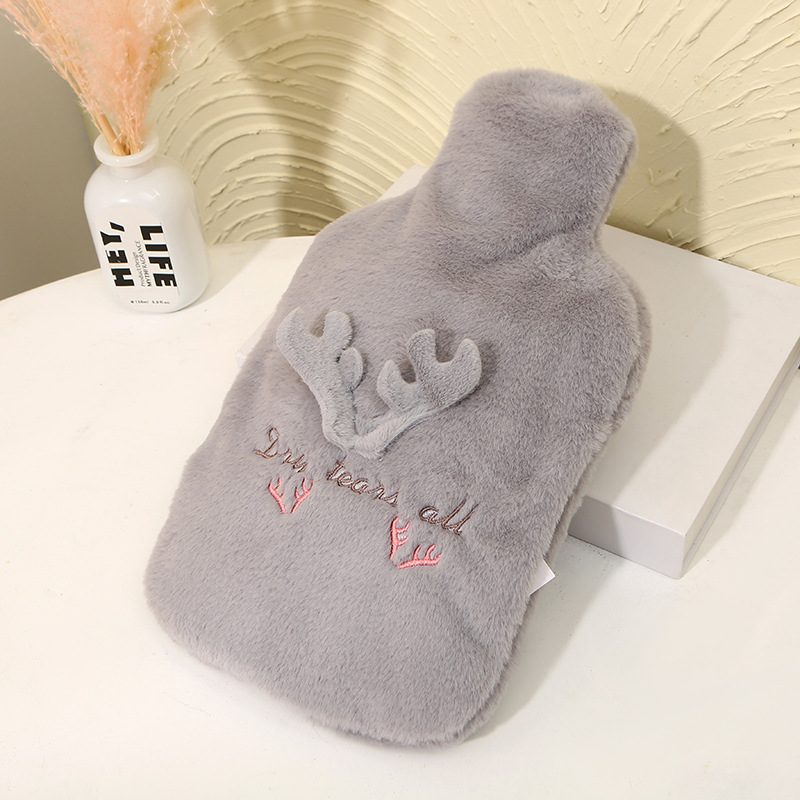 Cross-Border Wholesale Explosion-Proof Hot Water Bag Water Injection Student Hand Warmer Plush Cartoon Antlers Portable Removable and Washable