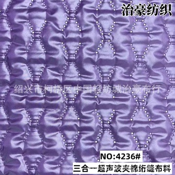 秋冬女装浅紫色棉服三合一超声波夹棉绗缝面料时尚斜跨包装饰布料