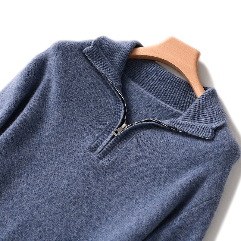 纯羊毛衫半开高领拉链套头男毛衣纯色宽松休闲百搭秋冬羊毛衫