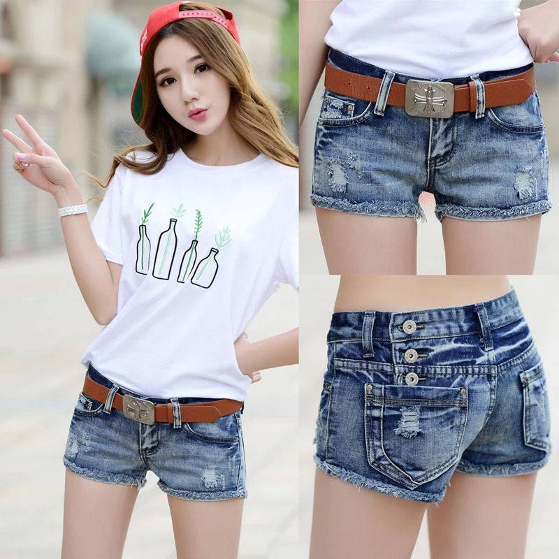 紧身牛仔短裤女牛仔裤女宽松韩版学生潮流破洞牛仔短裤女夏低腰牛