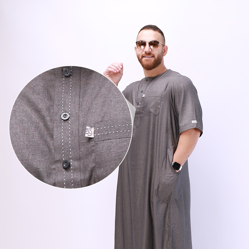 Cross-Border Arab Ethnic Robe for Men Long Short Sleeve Middle East Muslim Clothing Amazon European and American Large Size