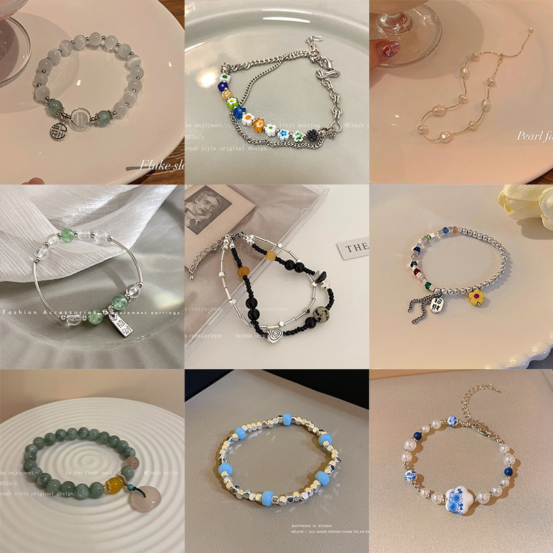 2023 New Trendy Pearl Dopamine Bracelet Female High Sense Small New Chinese Beaded Crystal Bracelet Wholesale