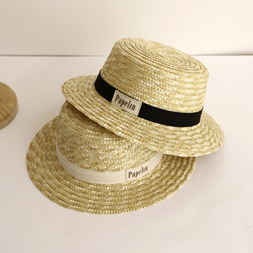 帽子女赫本风防晒遮阳草帽沙滩网红平顶夏韩版日系编织字母渔夫帽
