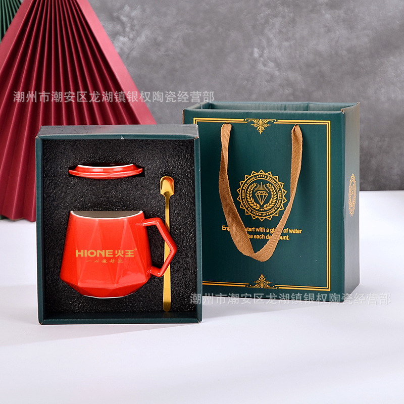 Diamond Ceramic Cup European-Style Mug Logo Gift with Spoon Advertising Cup Wedding Gold Jewelry Gift