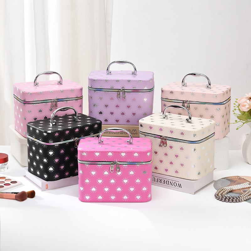 cosmetic bag large capacity high-grade ins style storage box portable portable waterproof cosmetic case with mirror
