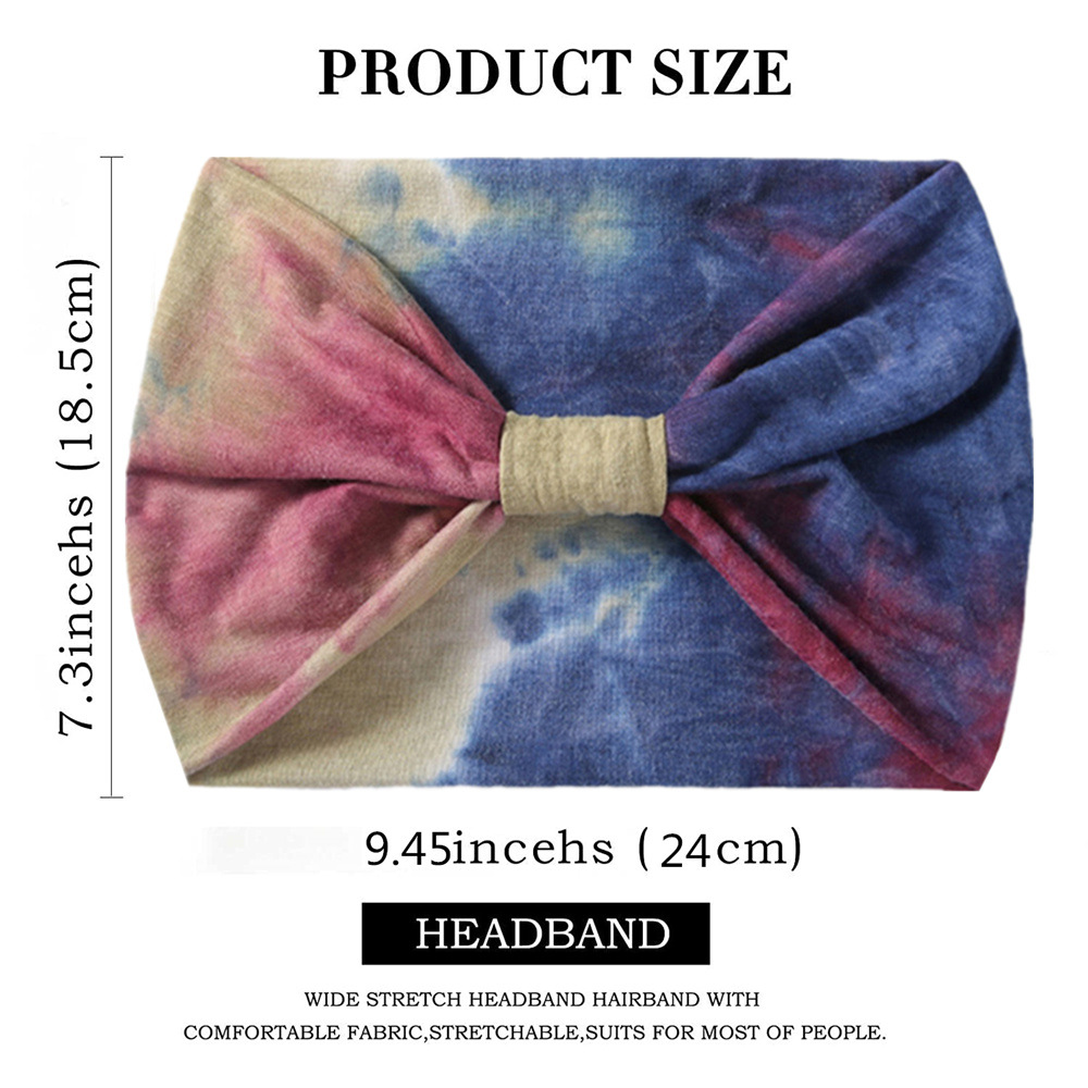 European and American plus Width 18.5cm Wide Version Tie-Dyed Hair Band Yoga Exercise Hair Band Elastic Women's Sweat Absorption Headband Headscarf