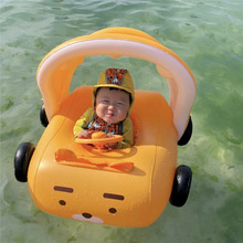 ins汽车游泳圈儿童宝宝坐圈卡通可爱汽车遮阳棚婴幼儿充气泳圈