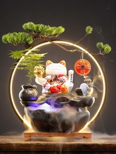 中式流水生财摆件家居客厅办公室桌面创意陶瓷猫装饰开业礼品