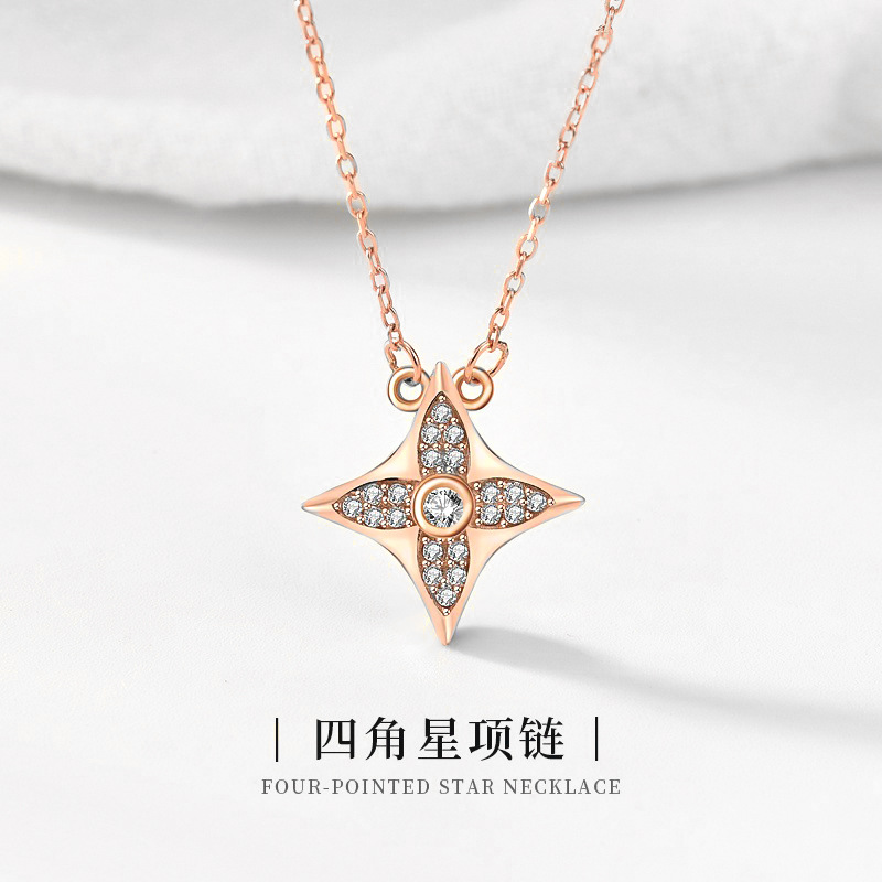 s925纯银项链女百搭小众设计微镶锆石四角星日韩风时尚锁骨毛衣链