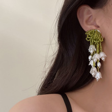 夜色玲兰法式复古白色花朵流苏耳环女夏季小众设计时尚感时尚耳饰