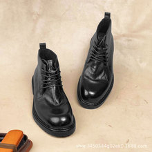 厂家一件代发工装靴男意大利马皮沙漠靴固特异高帮厚底大头皮鞋马