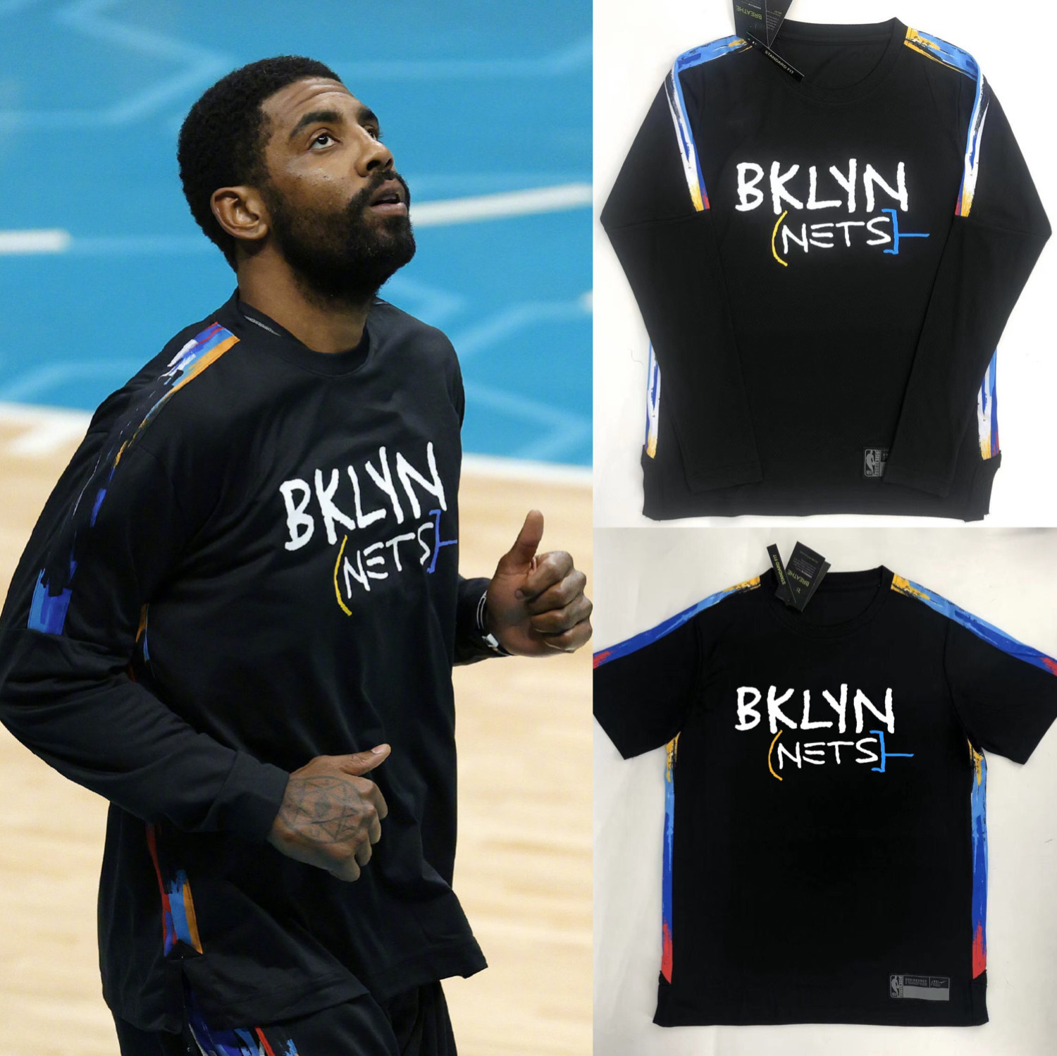 nba篮网队2020赛季城市版新款出场服热身服投篮服速干短袖长袖