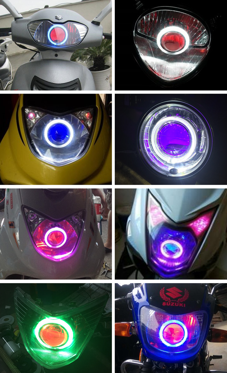 65w电动摩托车大灯双光透镜改装超亮强光led车灯天使眼氙气灯
