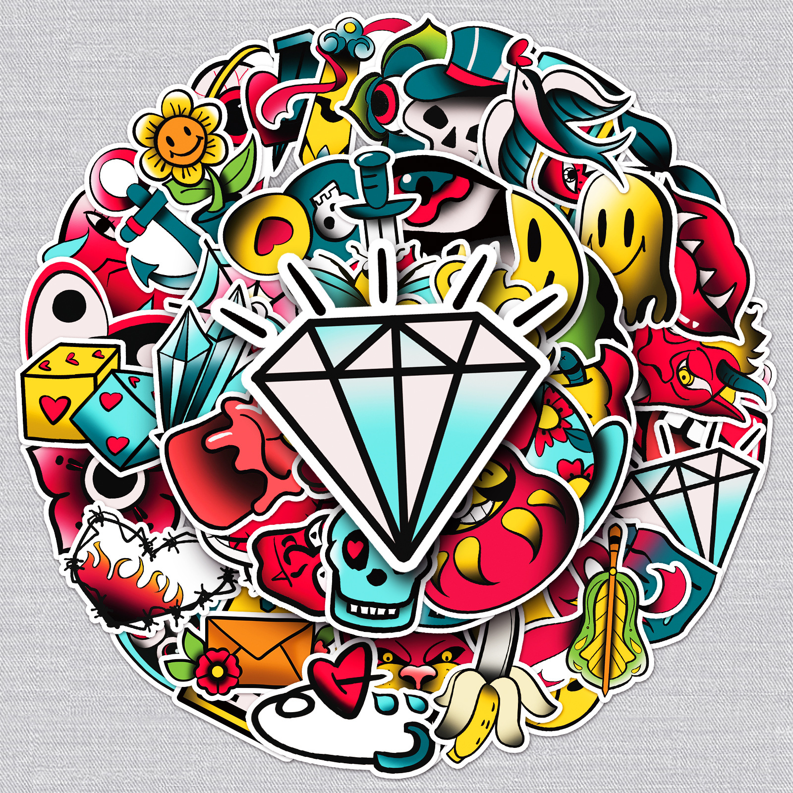 50张原创涂鸦风纹身系列个性手绘手机壳行李箱笔记本电脑平板贴纸