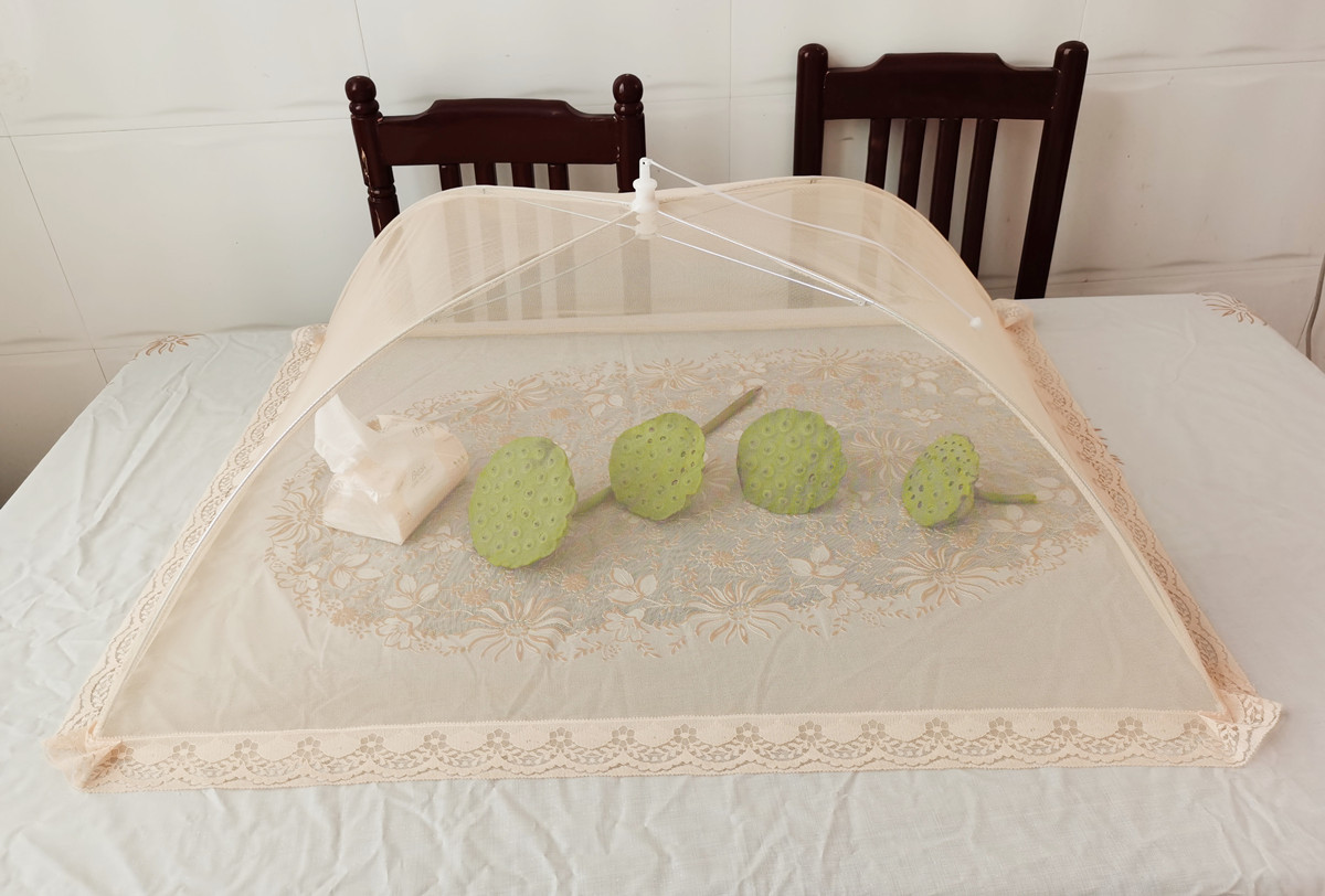 白色野餐网纱食物罩 可折叠洗菜罩折叠罩加大号 桌盖防尘罩菜盖