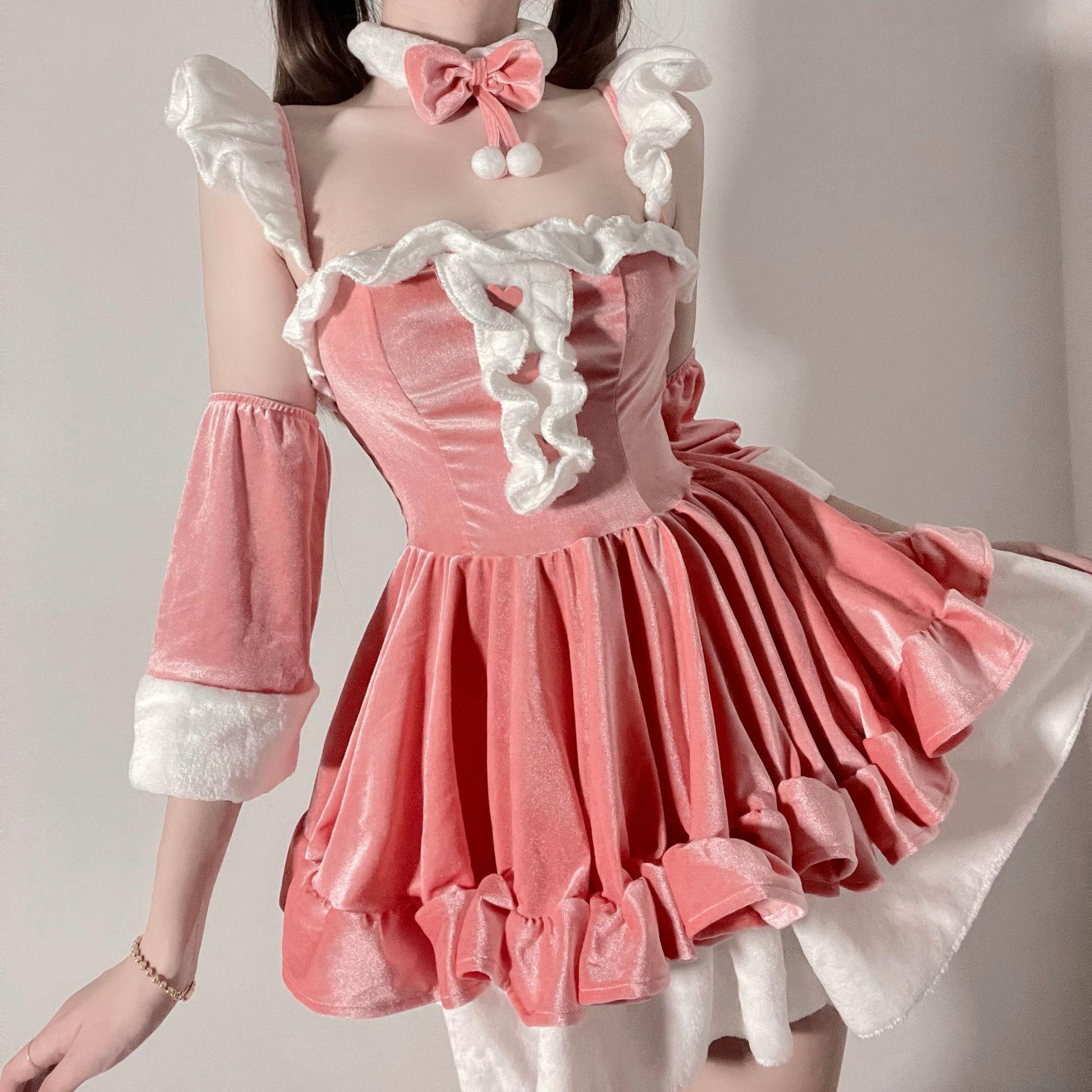 情趣内衣甜美丝绒抹胸裙兔女郎圣诞装制服套装一件代发-阿里巴巴