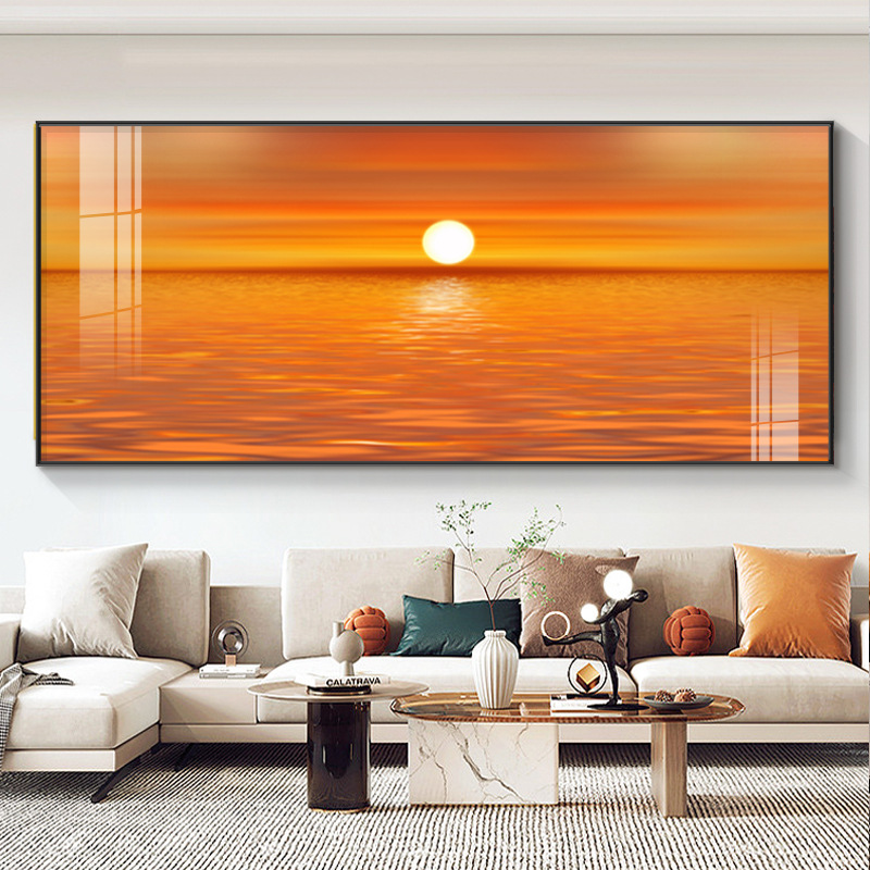 海上日出东方装饰画客厅沙发背景墙挂画寓意好大幅红太阳风景壁画