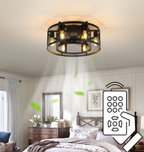 新款复古吸顶卧室风扇灯美式工业风遥控餐厅吊扇灯铁艺顶灯亚马逊