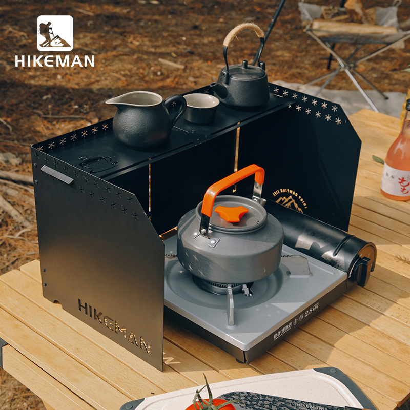 hikeman户外卡式炉挡风板露营折叠桌面炉具防风板加厚炉头防风罩