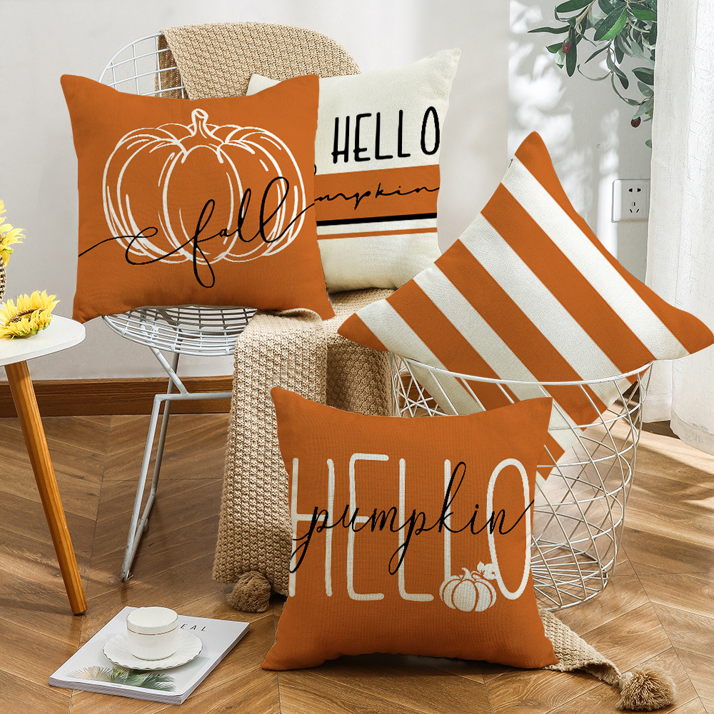 new pillow autumn pumpkin text orange linen printed thanksgiving home sofa pillow cases wholesale