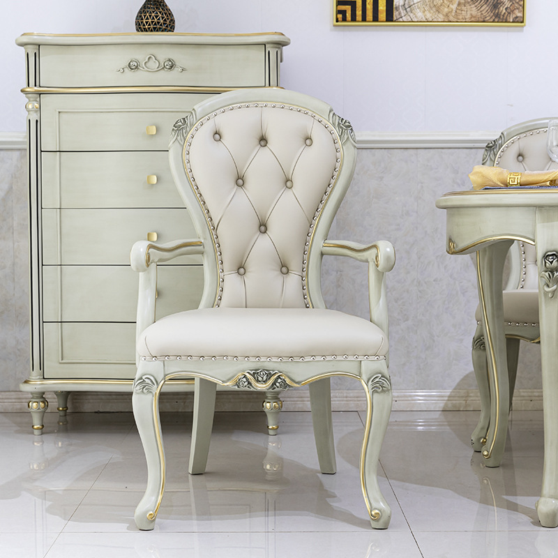 法式轻奢餐椅欧式蒂芙尼蓝别墅复古实木雕花书椅子巴洛克餐椅定制-阿