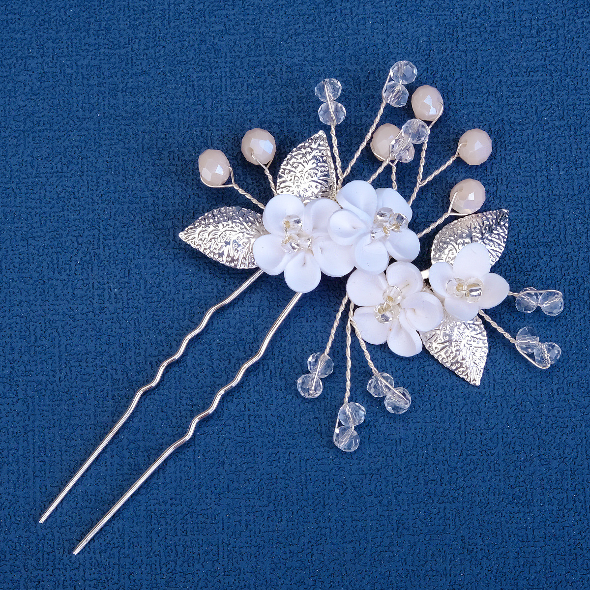 Cross-Border Retro Polymer Clay Flower Hairpin High-Grade Bridal Wedding Hair Accessories Handmade Crystal Pearl Pin Headdress for Women