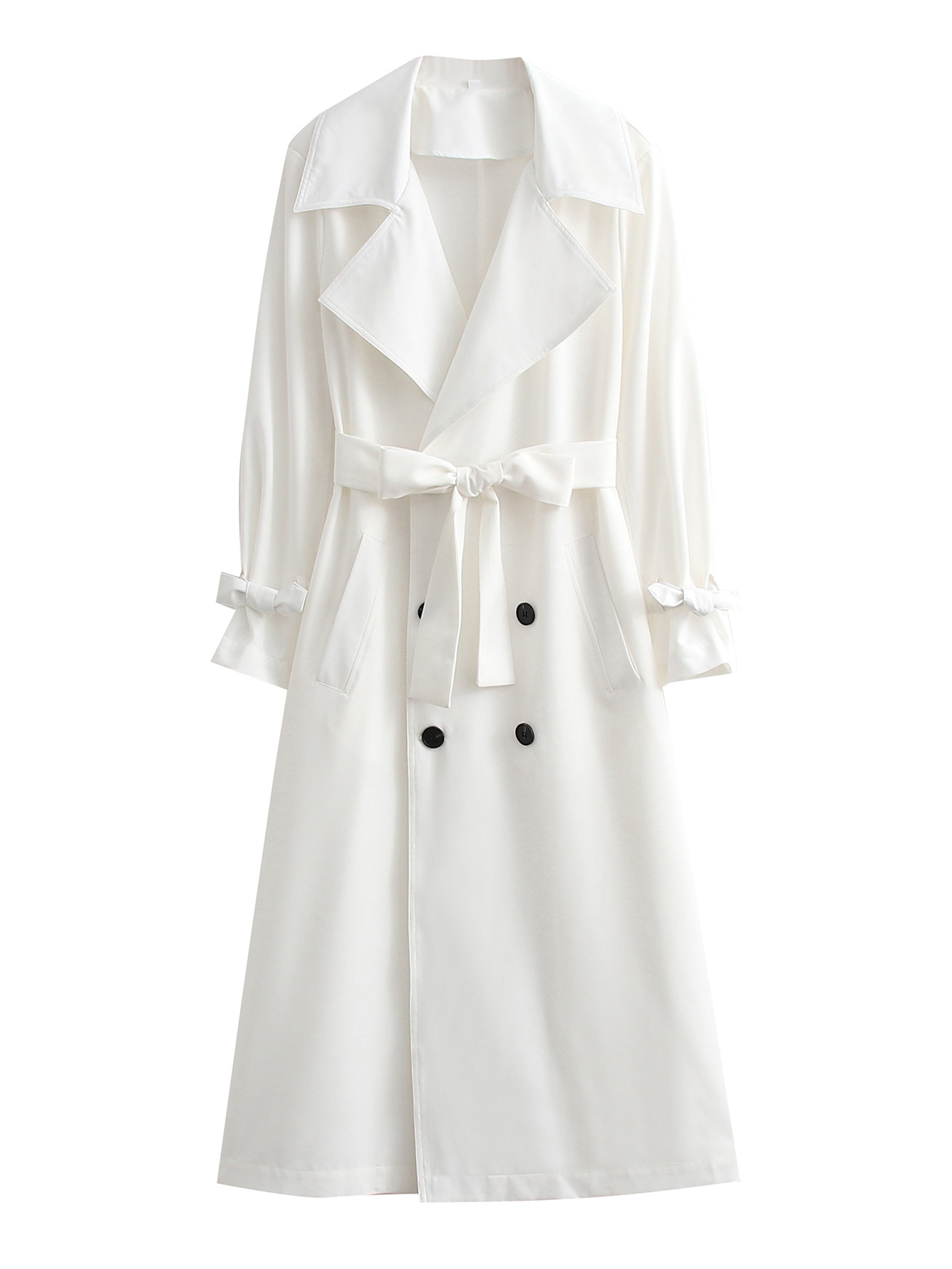 2021秋季外贸批发女装白色侧开叉风衣外套